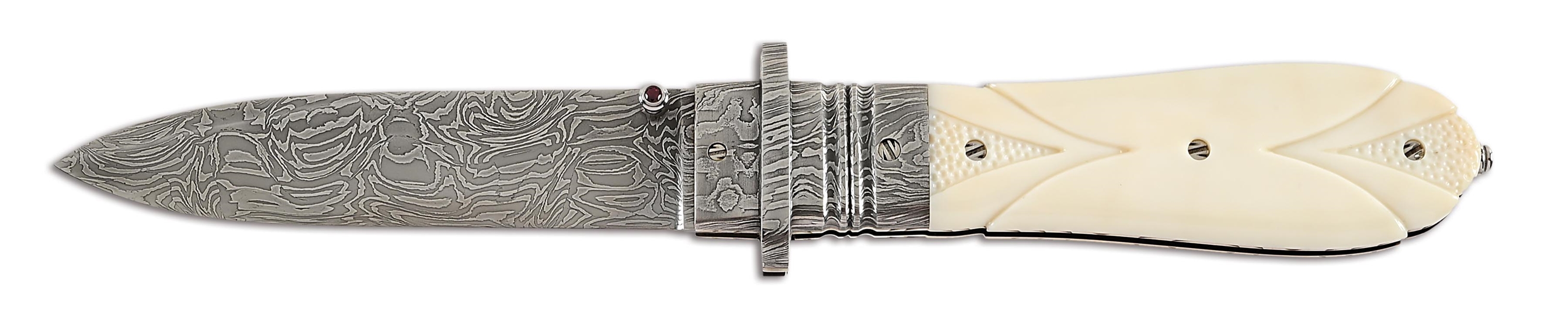 WADE CUTLER CUSTOM DAMASCUS AND IVORY FOLDER.