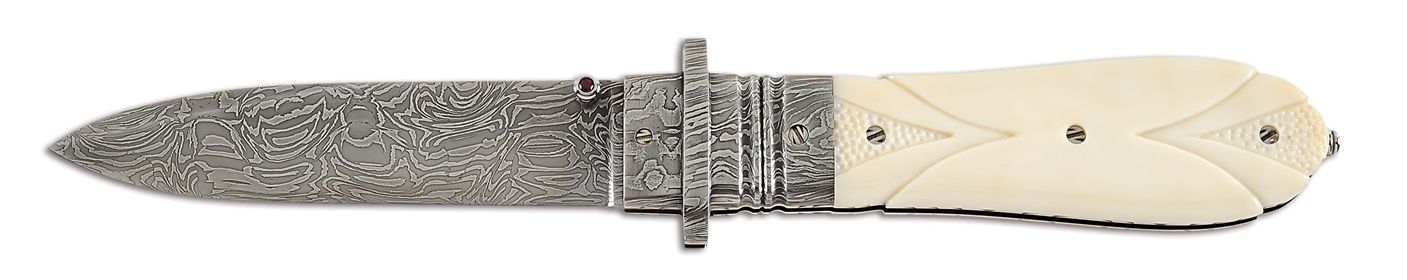 WADE CUTLER CUSTOM DAMASCUS AND IVORY FOLDER.