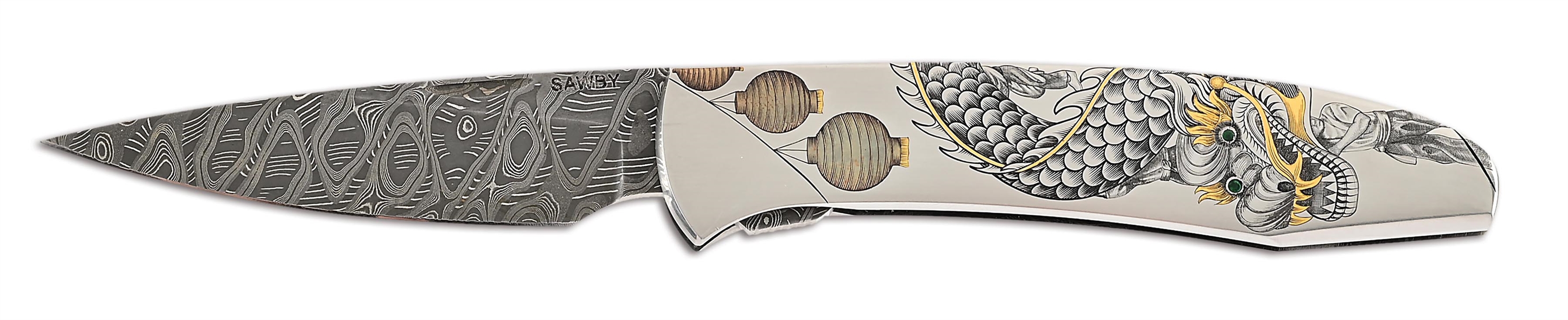 SCOTT SAWBY DANCING DRAGON SELF LOCK FOLDER ENGRAVED BY RAY COVER.