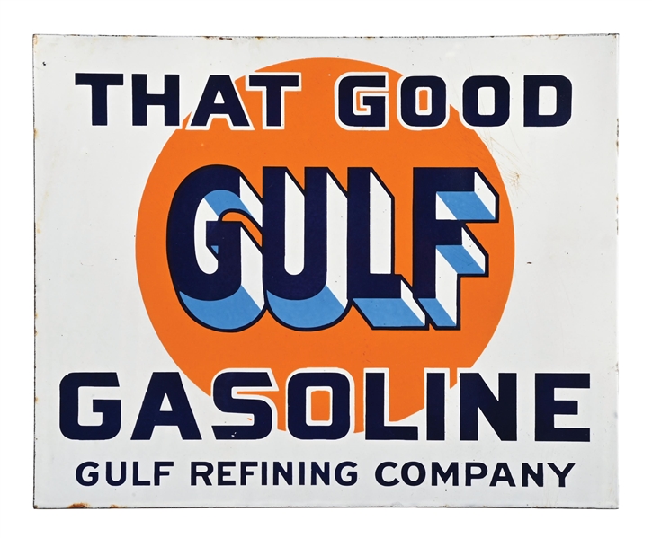 THAT GOOD GULF GASOLINE PORCELAIN FLANGE SUIGN