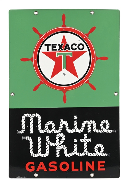TEXACO MARINE WHITE GASOLINE PORCELAIN PUMP PLATE SIGN