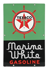 TEXACO MARINE WHITE GASOLINE PORCELAIN PUMP PLATE SIGN