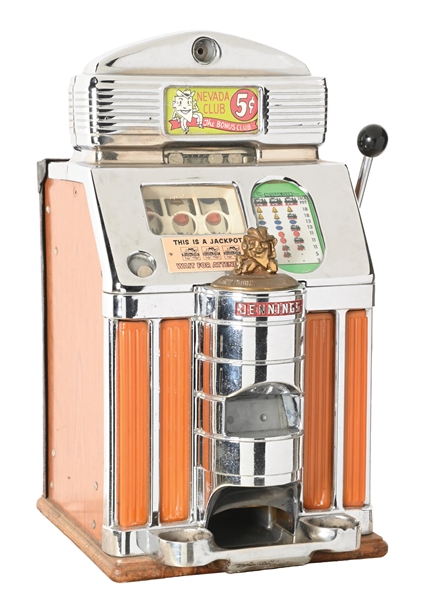 5¢ JENNINGS NEVADA CLUB SUN CHIEF LIGHT UP SLOT MACHINE