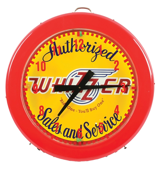 WHIZZER AUTHORIZED SALES AND SERVICE TIRE CLOCK WITH NEON