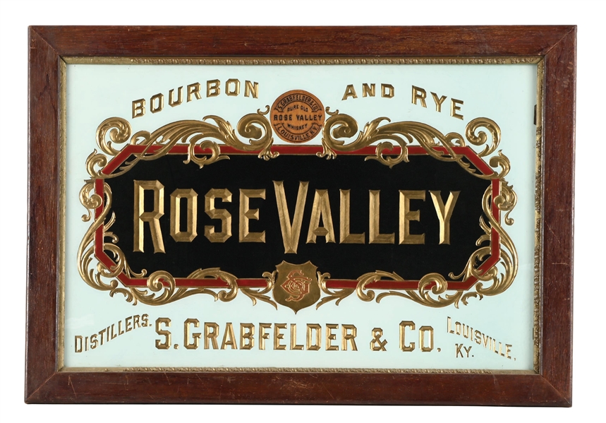 GRABFELDER & CO. ROSE VALLEY BOURBON & RYE GLASS SIGN
