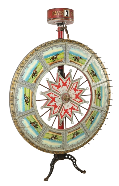 H.C. EVANS & CO. HORSE RACING GAMBLING WHEEL WITH ODDS MAKER