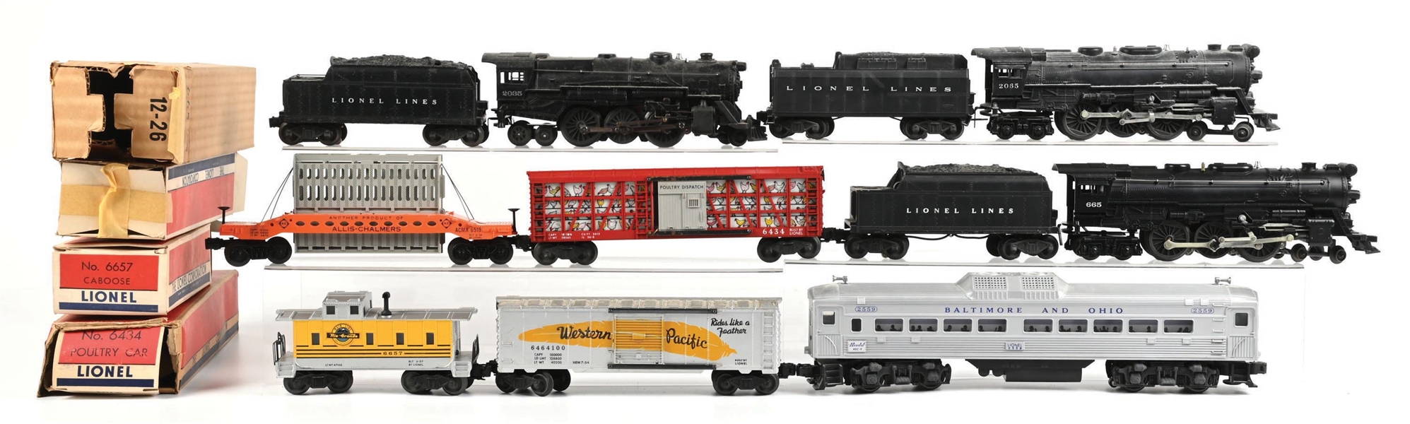 LOT OF 11: LIONEL POST-WAR LOCOMOTIVES & 1 ROLLING STOCK