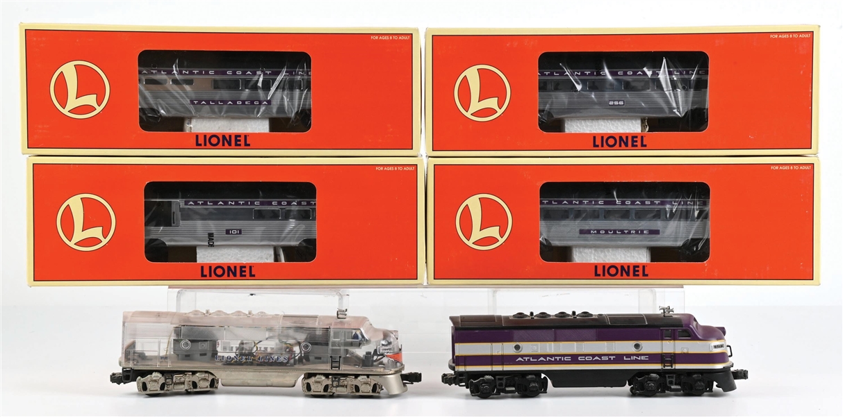 LOT OF 3: LIONEL ATLANTIC COAST LINE LOCOMOTIVE & PASSENGER CARS