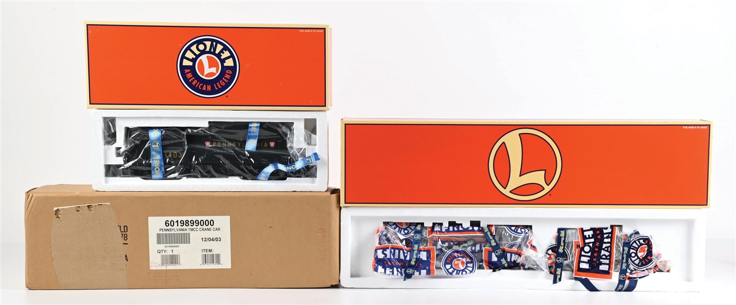 LOT OF 3: LIONEL PRR LOCOMOTIVES & CRANE CAR