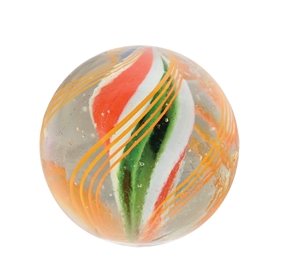 LARGE LOBED SOLID CORE MARBLE WITH A TRANSPARENT JELLY GREEN WINDOW