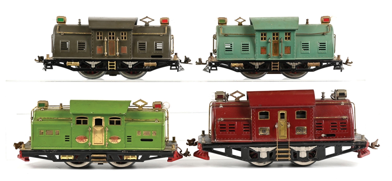 LOT OF 4: LIONEL STD-GA. 10E, 10E, 318E & 380 ELECTRIC LOCOMOTIVES 