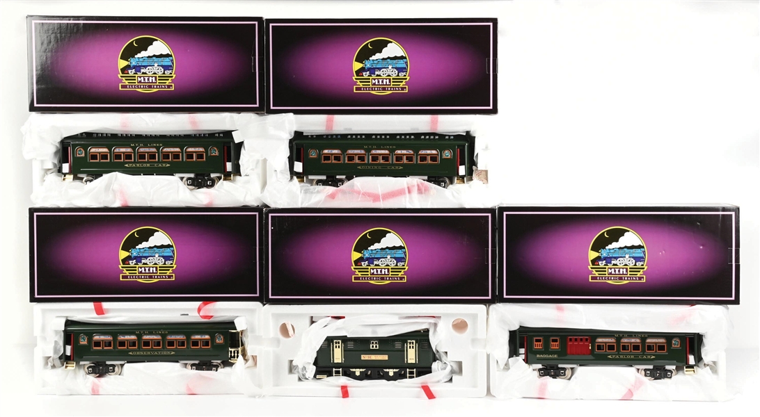 LOT OF 5: MTH 9E ELECTRIC LOCOMOTIVES AND PASSENGER CARS SETS IN BOXES