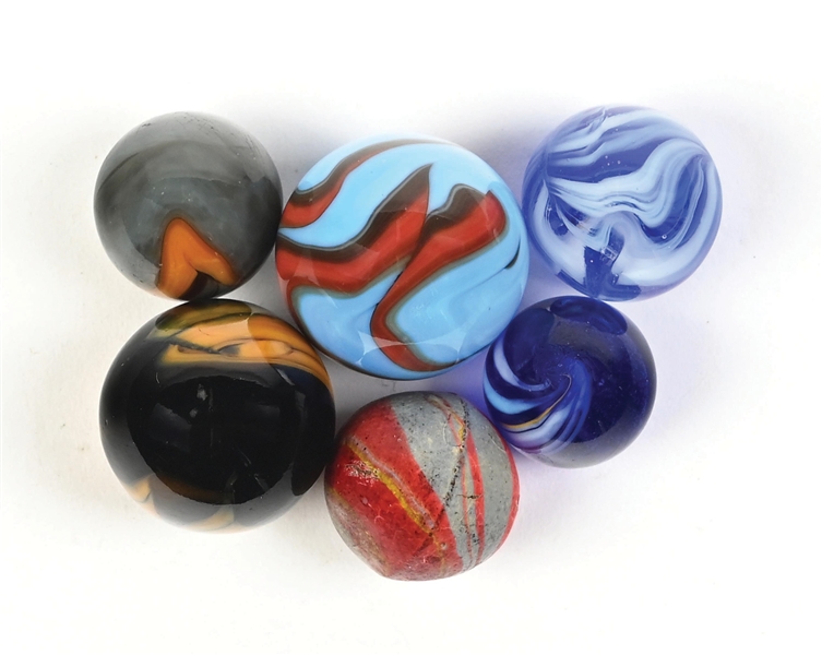 LOT OF 6: MACHINE-MADE MARBLES