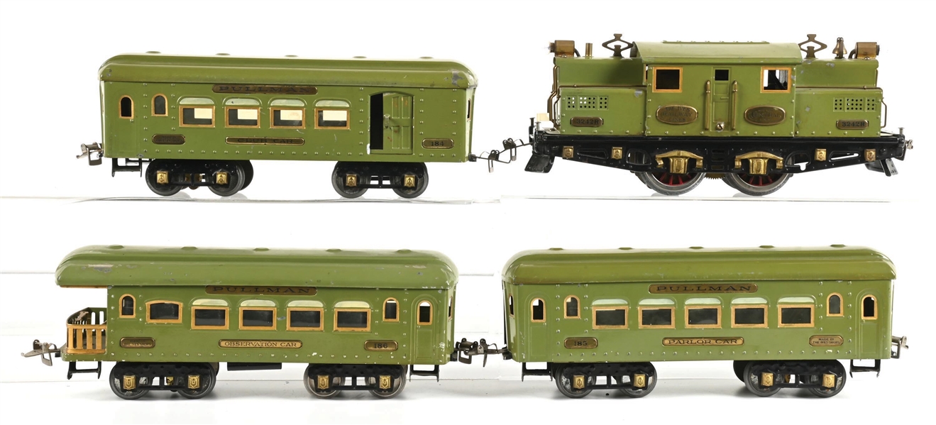 LOT OF 4: IVES 3242R LOCO W/ 3 PASSENGER CARS