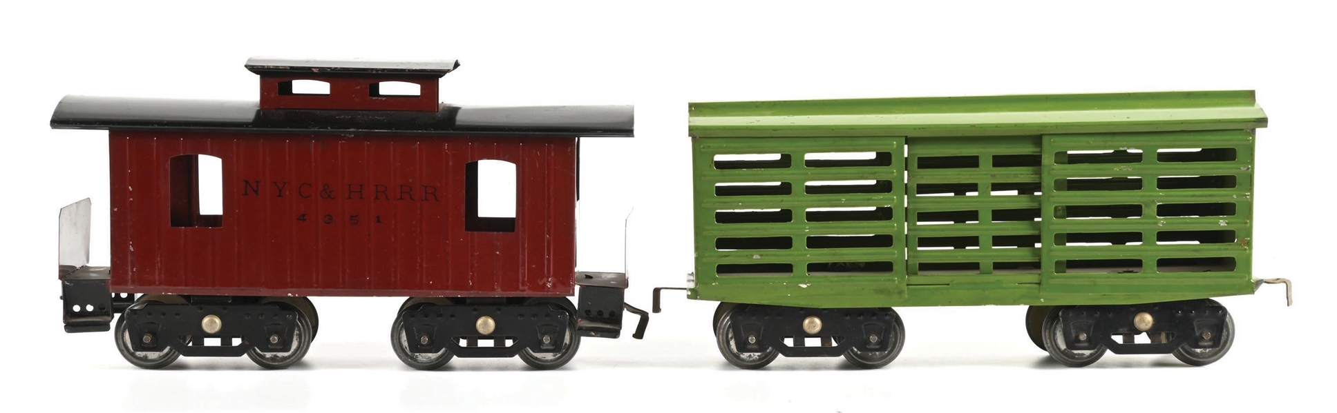 LOT OF 2: AMERICAN FLYER STD-GA. CATTLE CAR & CABOOSE