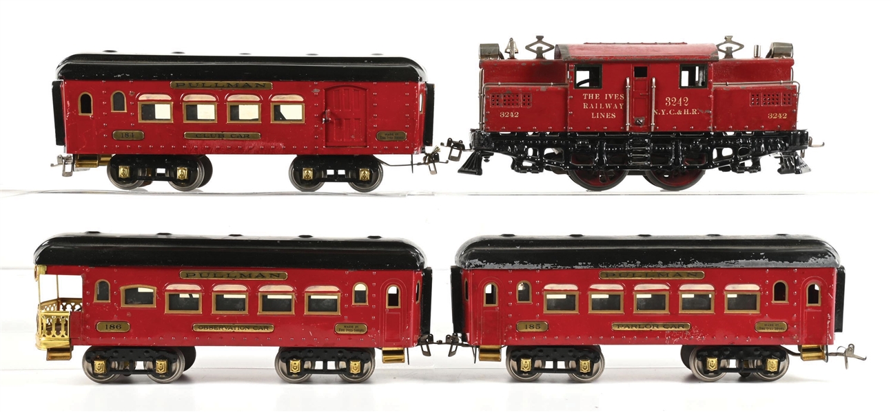 LOT OF 4: IVES LOCO NO. 3242 WITH PULLMAN CARS