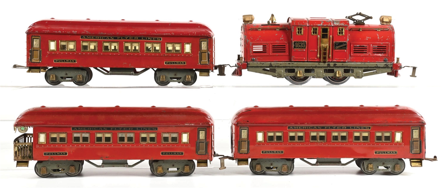 LOT OF 4: AMERICAN FLYER NO. 4635 LOCO WITH PULLMAN CARS