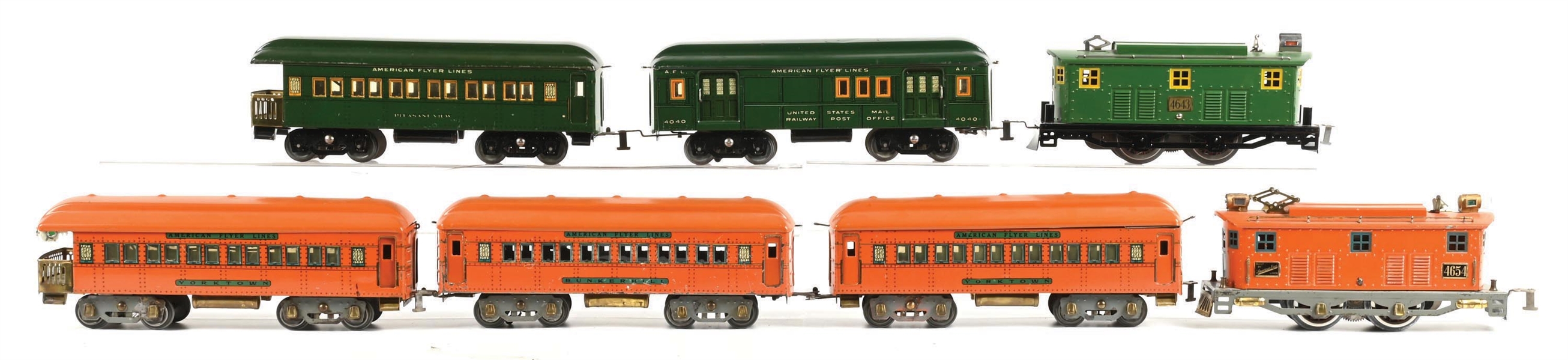 LOT OF 7: AMERICAN FLYER STD-GA. 4643 & 4654 PASSENGER SETS