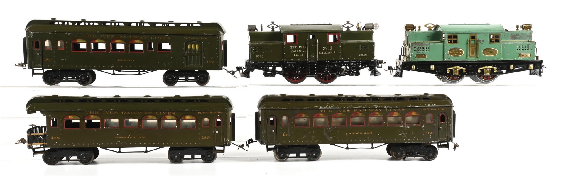 LOT OF 5: IVES STD-GA. 3242, NO. 187, 189, & 189 PASSENGER SET & EXTRA 3242 LOCOMOTIVE