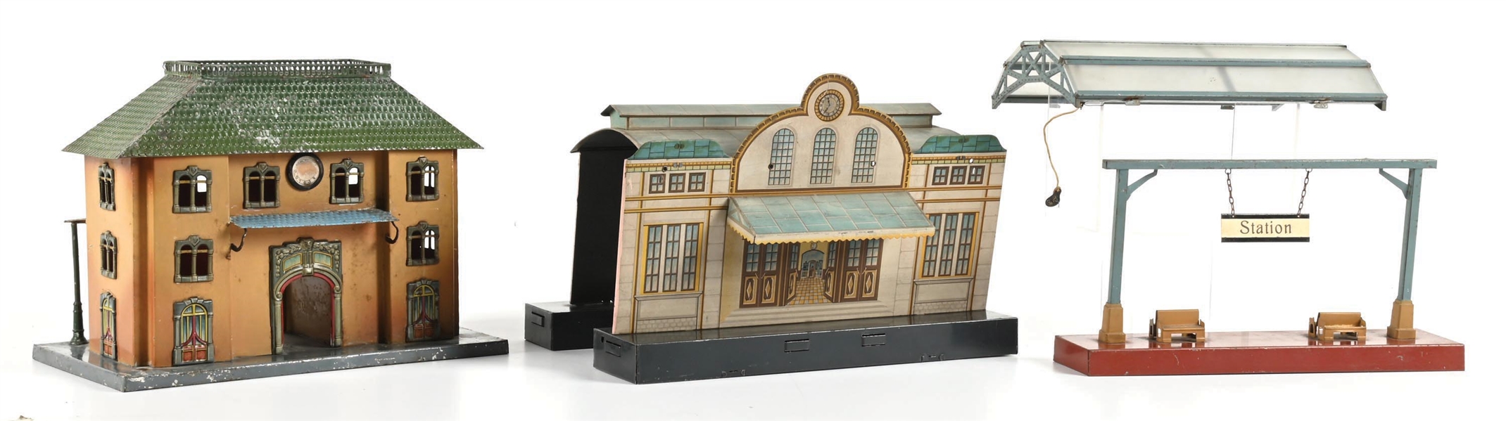 LOT OF 4: GERMAN TIN LITHO TRAIN STATIONS