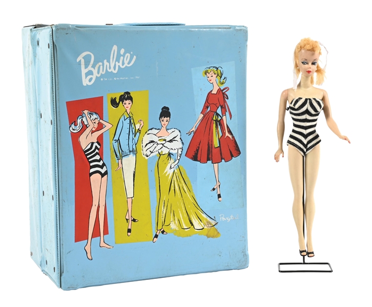 1959 MATTEL INC. #1 PONYTAIL BARBIE DOLL WITH 1961 TRUNK, CLOTHING AND ACCESSORIES