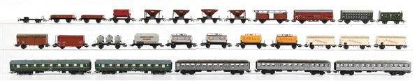 LOT OF 28: MARKLIN & OTHER HO-GA. ASSORTED FREIGHT & PASSENGER CARS