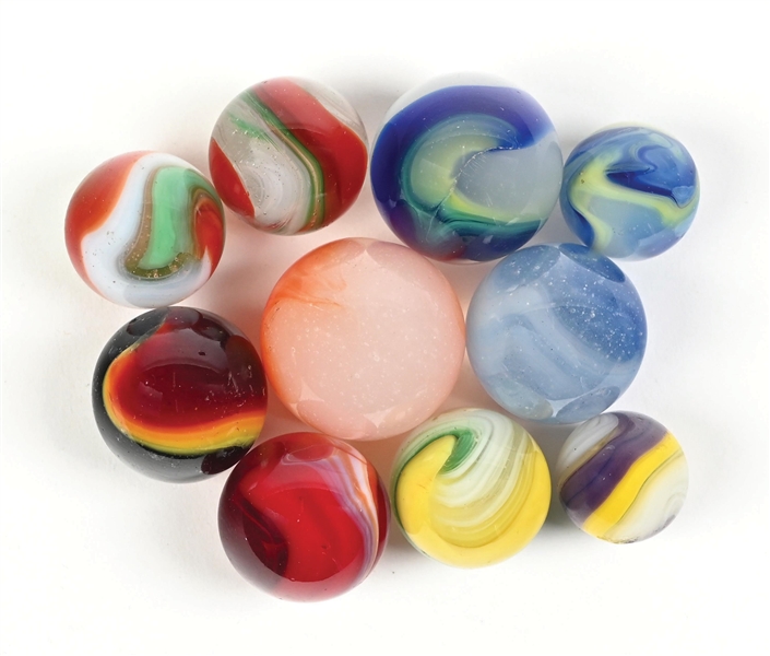 LOT OF 10: MACHINE MADE MARBLES