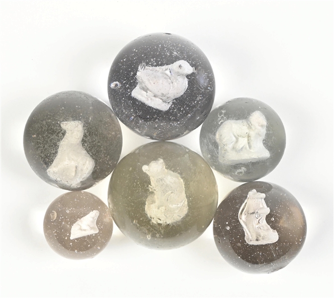 LOT OF 6: SULPHIDE MARBLES