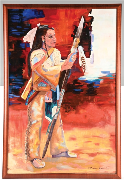 G. HOLMAN WALKER OIL PAINTING OF PLAINS INDIAN BRAVE