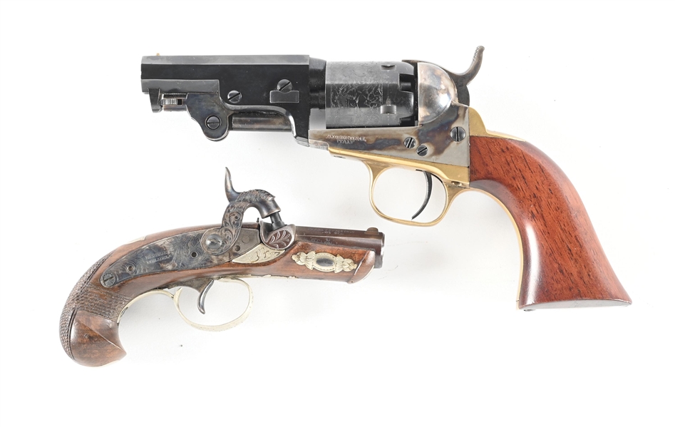 (A) LOT OF 2: CIMARRON 3" COLT MODEL 1849 REVOLVER AND ITALIAN PHILADELPHIA DERRINGER.
