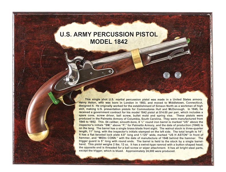 (A) US MODEL 1842 PERCUSSION PISTOL BY HENRY ASTON WITH DISPLAY.