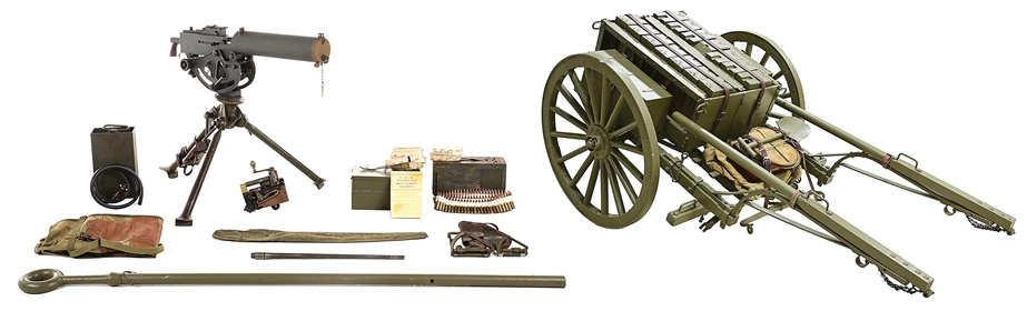 (M) WELL ACCESSORIZED DLO M1917A2 BROWNING BELT FED SEMI-AUTOMATIC RIFLE WITH RARE AMMO CART.