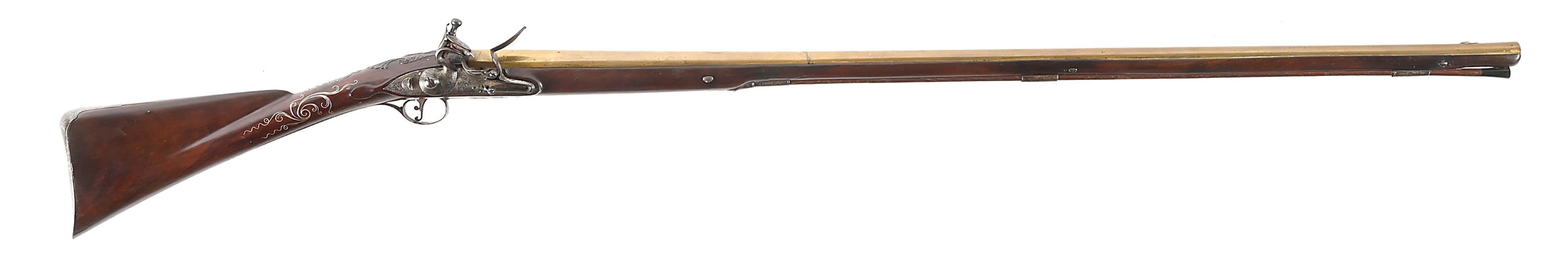 (A) FINE RARE IDENTIFIED BRASS BARRELED 1752 DATED ENGLISH FOWLER INSCRIBED TO WILLIAM PALLINGS AND MADE BY T. RICHARDS OF LONDON.