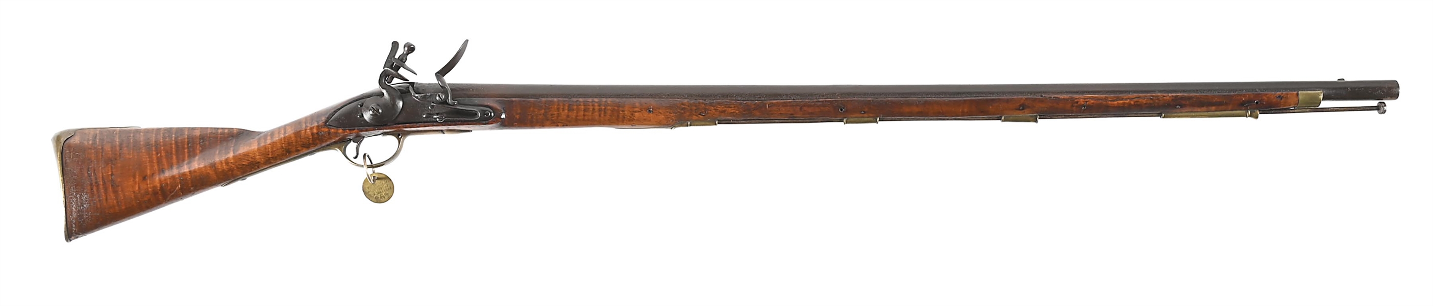 (A) AMERICAN STOCKED SHORT LAND PATTERN FLINTLOCK MUSKET WITH REGIMENTALLY MARKED BARREL.