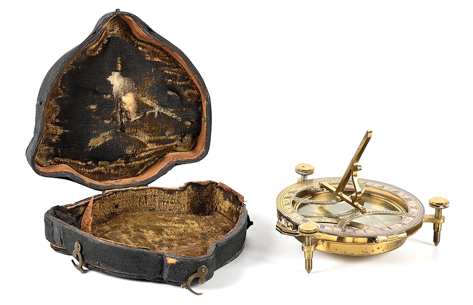 IMPORTANT MID-18TH CENTURY ENGLISH COMPASS AND SUNDIAL BY DOLLAND WITH CASE.