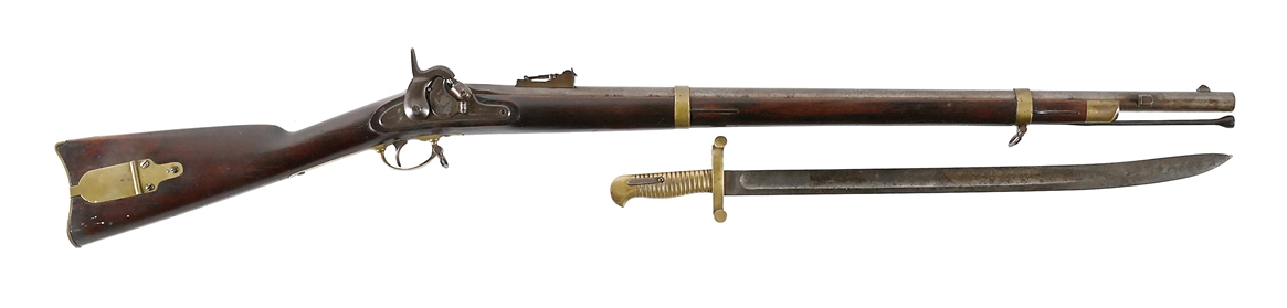 (A) HARPERS FERRY 1855 BRASS MOUNTED PERCUSSION RIFLE WITH BAYONET