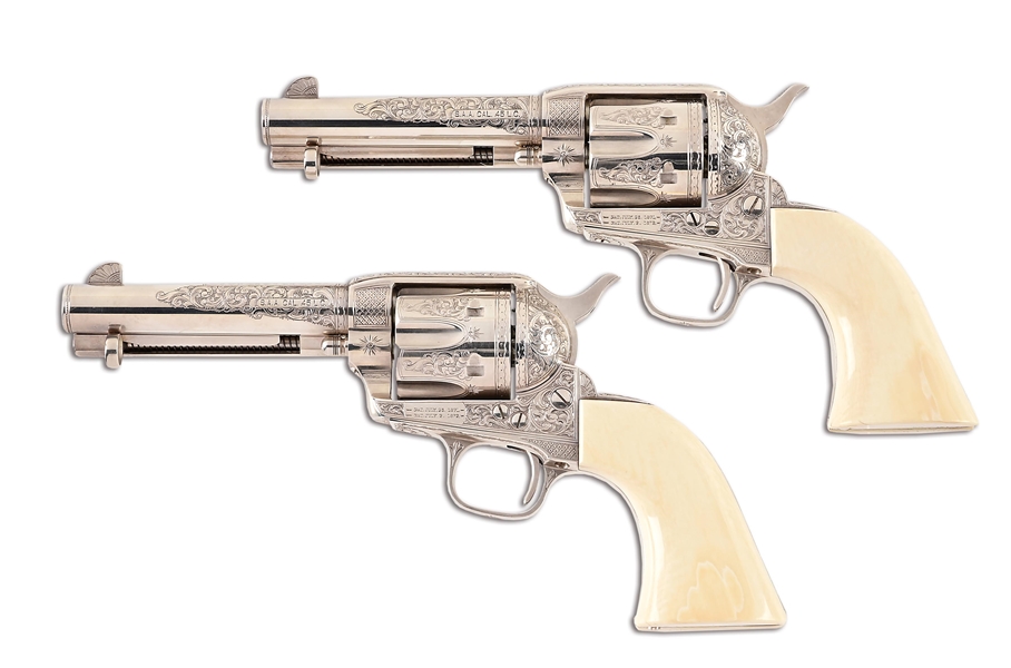 (M) PAIR OF COLT CUSTOM SHOP ENGRAVED UBERTI SINGLE ACTION ARMY REVOLVERS.