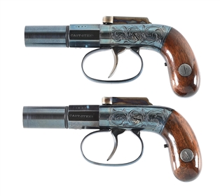 (A) CASED PAIR OF J&D EATON PERCUSSION MUFF PISTOLS.