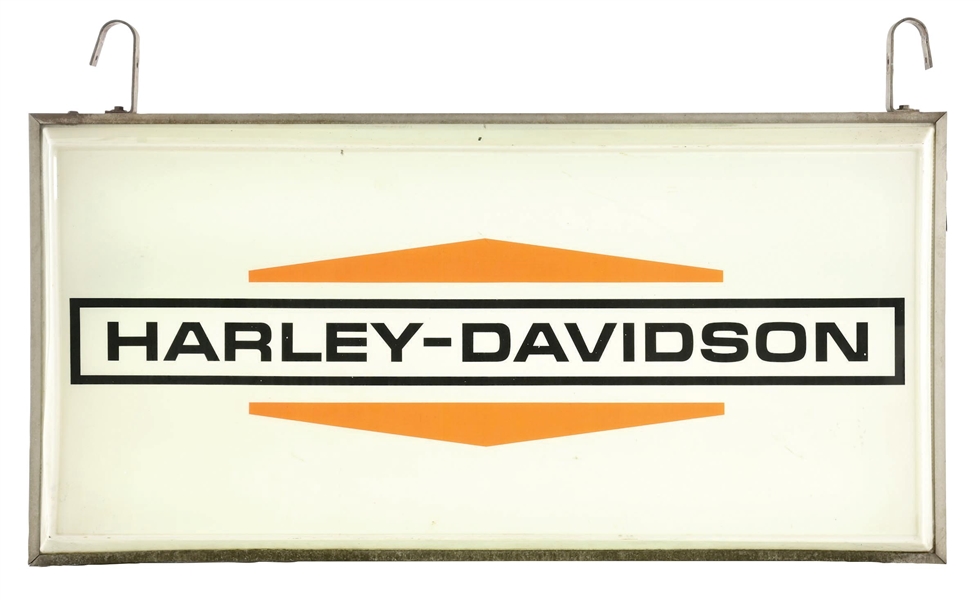 HARLEY-DAVIDSON MOTORCYCLES COMPLETE LIGHT-UP DEALERSHIP SIGN W/ ORIGINAL HANGERS