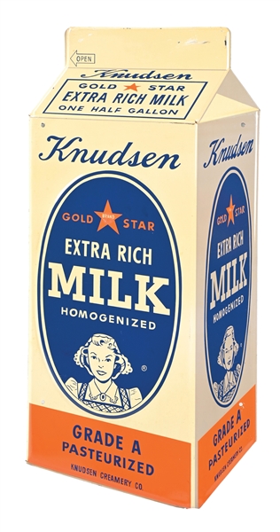 KNUDSEN EXTRA RICH MILK DIE CUT EMBOSSED TIN SIGN