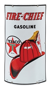 TEXACO FIRE-CHIEF GASOLINE CURVED PORCELAIN PUMP PLATE SIGN