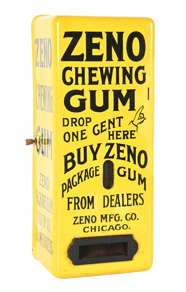 1¢ YELLOW PORCELAIN ZENO STICK GUM VENDING MACHINE