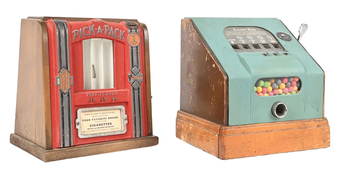 A PAIR OF TRADE STIMULATORS: 1¢ PICK-A-PACK CIGAR & KOUNTER KING GUMBALL 