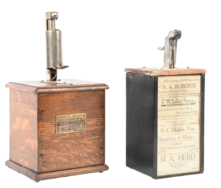 A PAIR OF EARLY CIGAR LIGHTERS: MIDLAND JUMP SPARK CIGAR LIGHTER AND SHOE & SUIT ADVERTISING LUBSTER