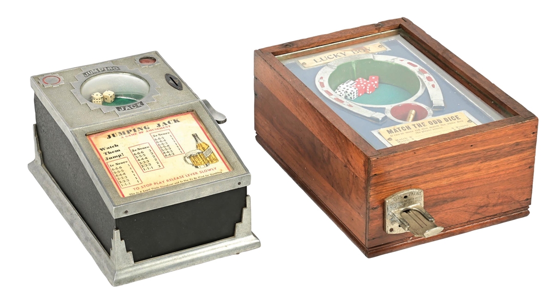 A PAIR OF TRADE STIMULATORS: JUMPING JACK AND LUCKY BOY COUNTERTOP DICE GAMES