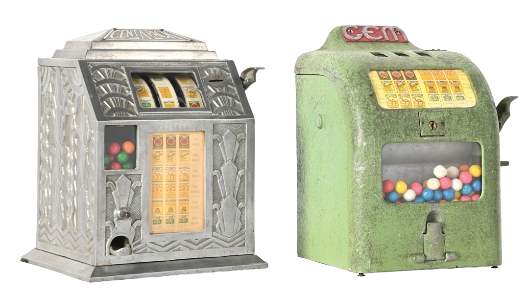 A PAIR OF TRADE STIMULATORS: CENT-A-PACK AND GEM W/ GUM VENDING 