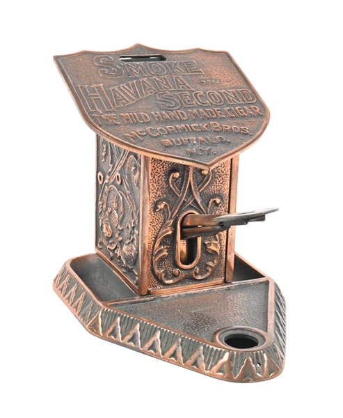 SMOKE HAVANA IRON CIGAR CUTTER AND MATCH DISPENSER