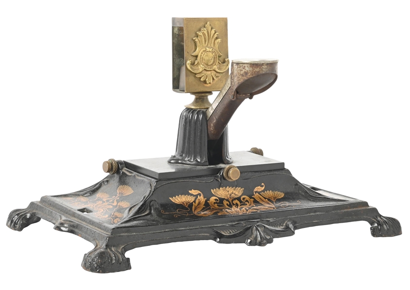 DESKTOP CAST IRON TABLE TOP CIGAR CUTTER & MATCH BOX HOLDER COMBO