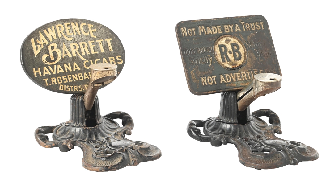 PAIR OF CAST IRON COMMERCIAL ADVERTISING CIGAR CUTTERS