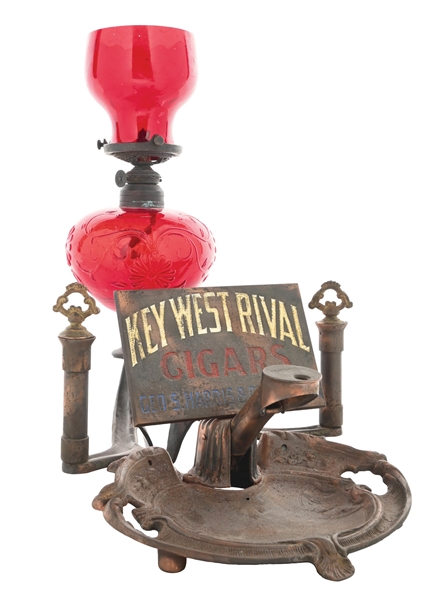 CAST IRON COUNTERTOP COMMERCIAL ADVERTISING CIGAR CUTTER & LIGHTER